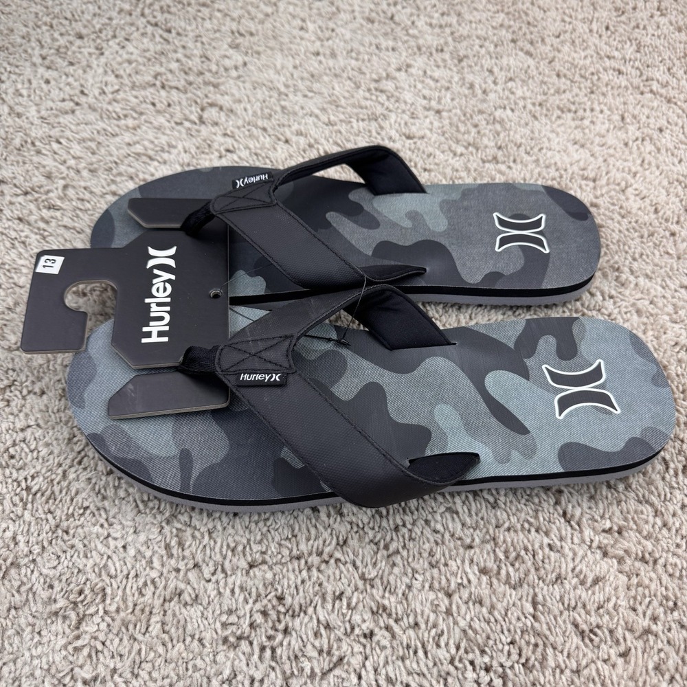 Hurley Layback Flip Flops Sandals Gray Camo Men 13 Beach Pool Comfort Slides NWT - Picture 8 of 10